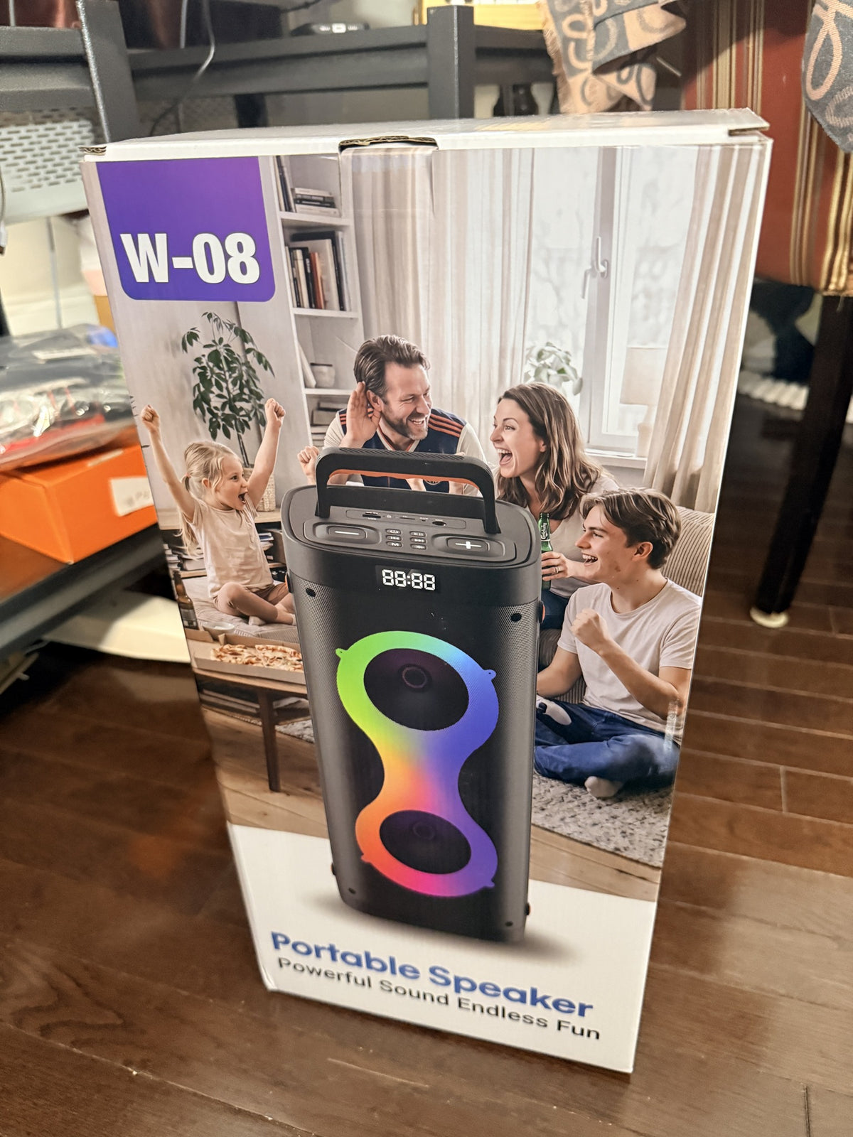 W-08 Portable Party Speaker with RGB Lights and Handle