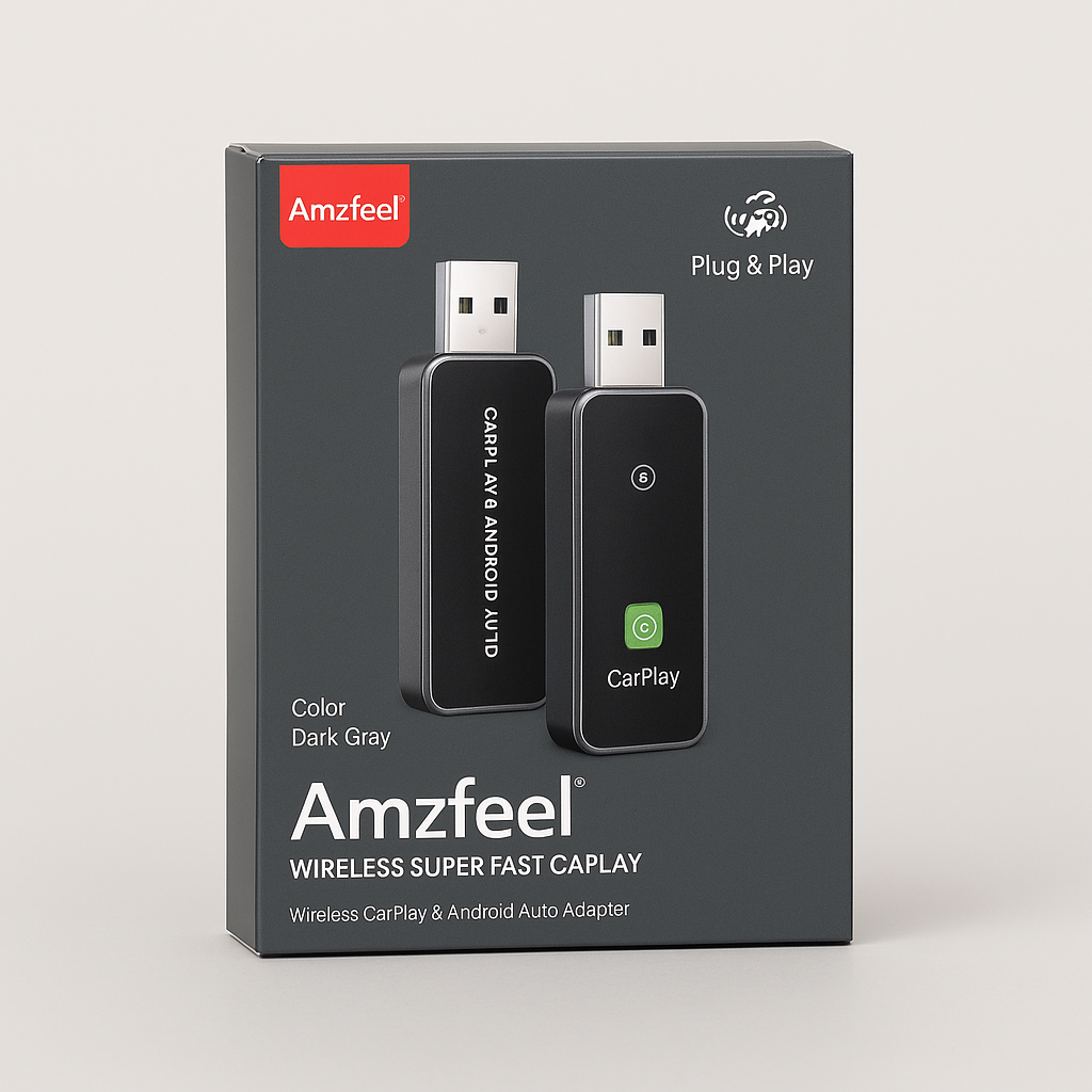 Amzfeel Wireless CarPlay Adapter, Plug & Play, Dark Gray