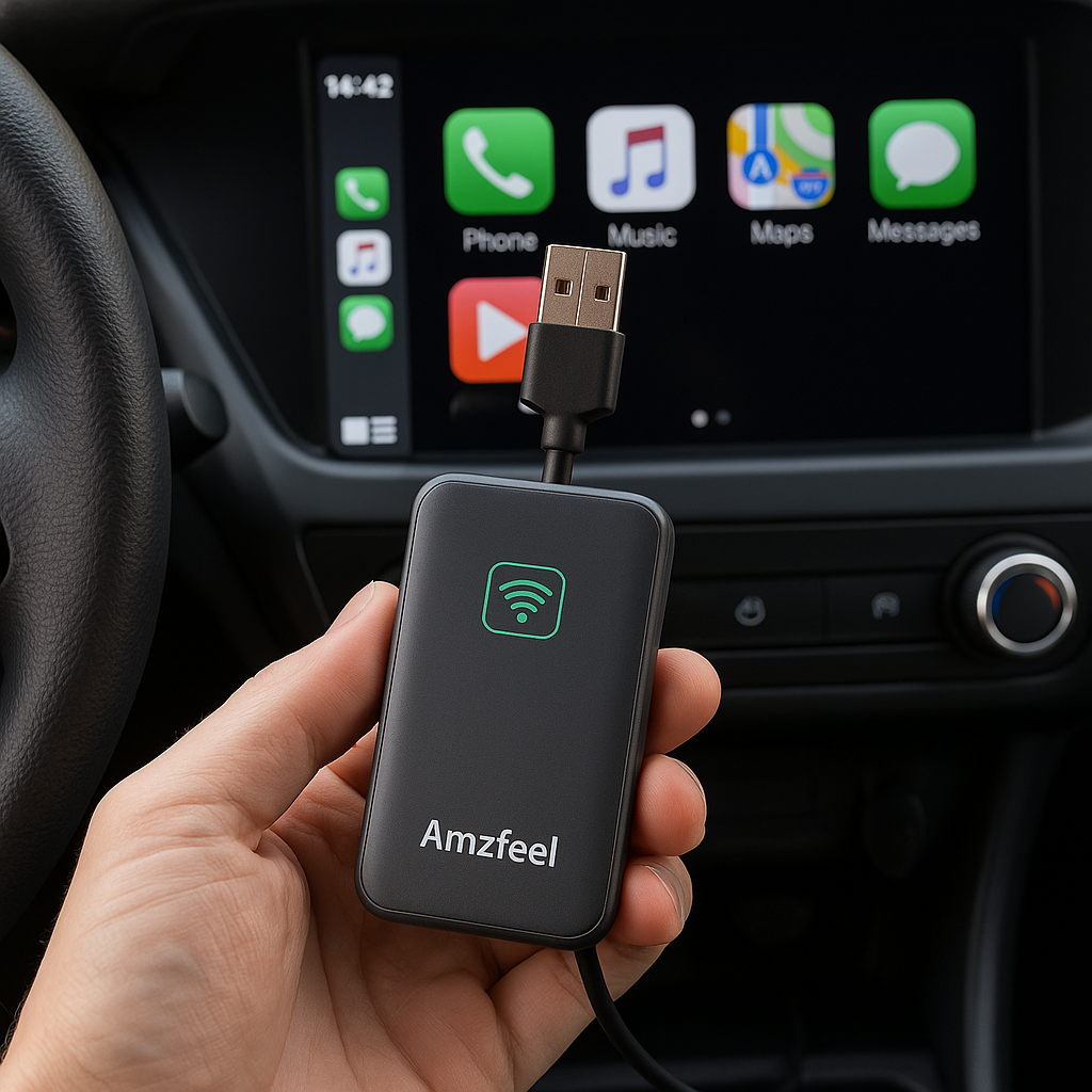 Amzfeel Wireless CarPlay Adapter, Plug & Play, Dark Gray