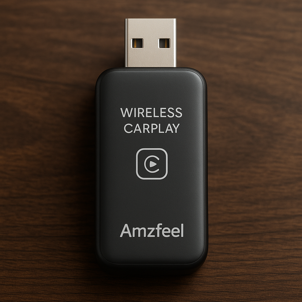 Amzfeel Wireless CarPlay Adapter, Plug & Play, Dark Gray