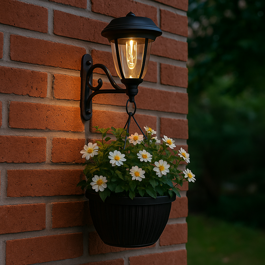 Outdoor Solar Wall Light with Hanging Planter