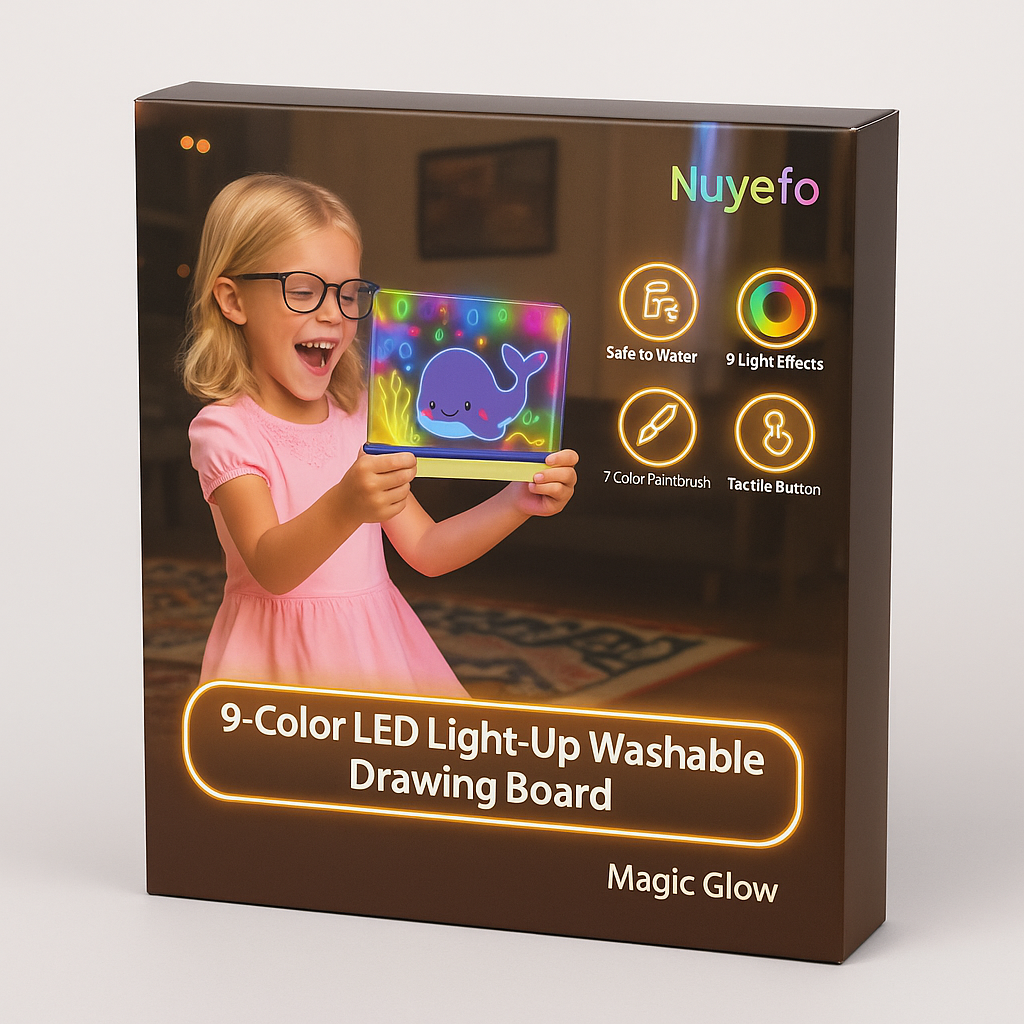 Nuyefo 9-Color LED Light-Up Washable Drawing Board for Kids