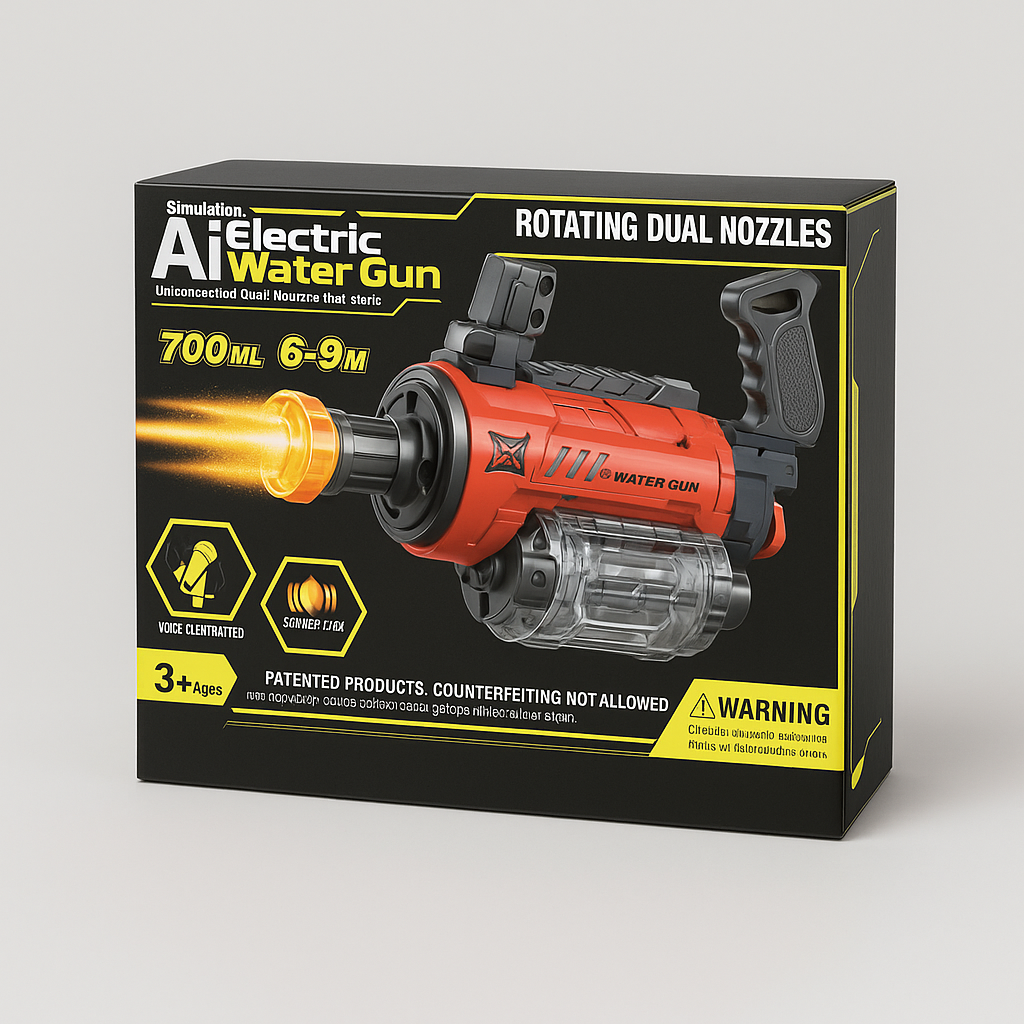 AI Electric Water Gun, Voice-Controlled, Rotating Nozzles