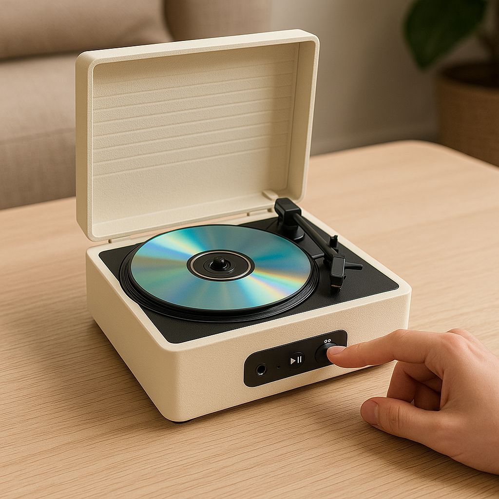 Retro Style CD Player with Classic Turntable-Inspired Design