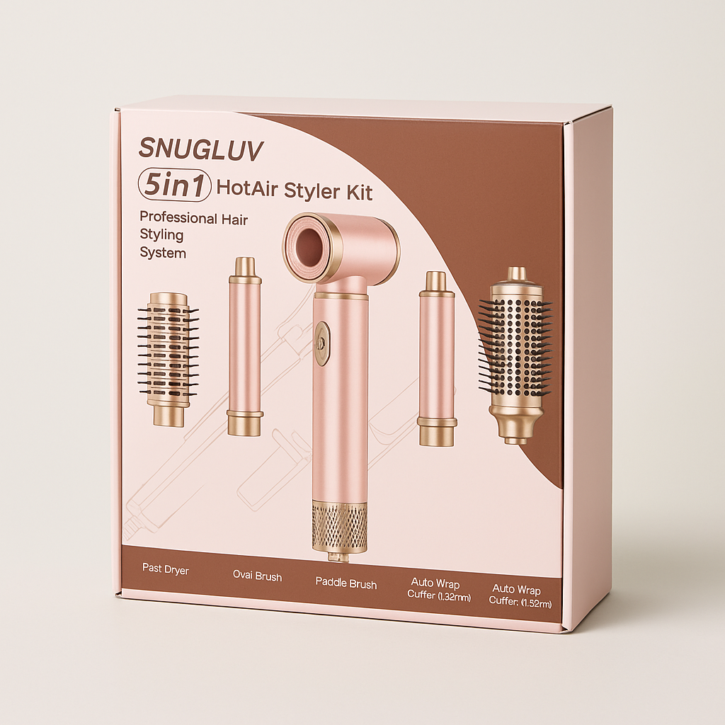 SNUGLUV 5-in-1 Hot Air Styler Kit, Dryer, Brushes & Curlers