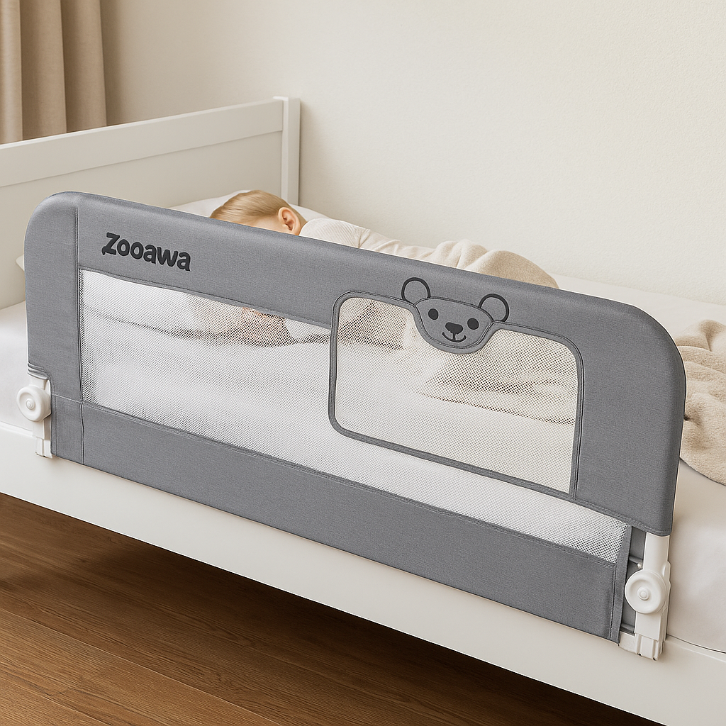 Zooawa Toddler Bed Rail 59 in, Grey, Fold-Down Safety Guard