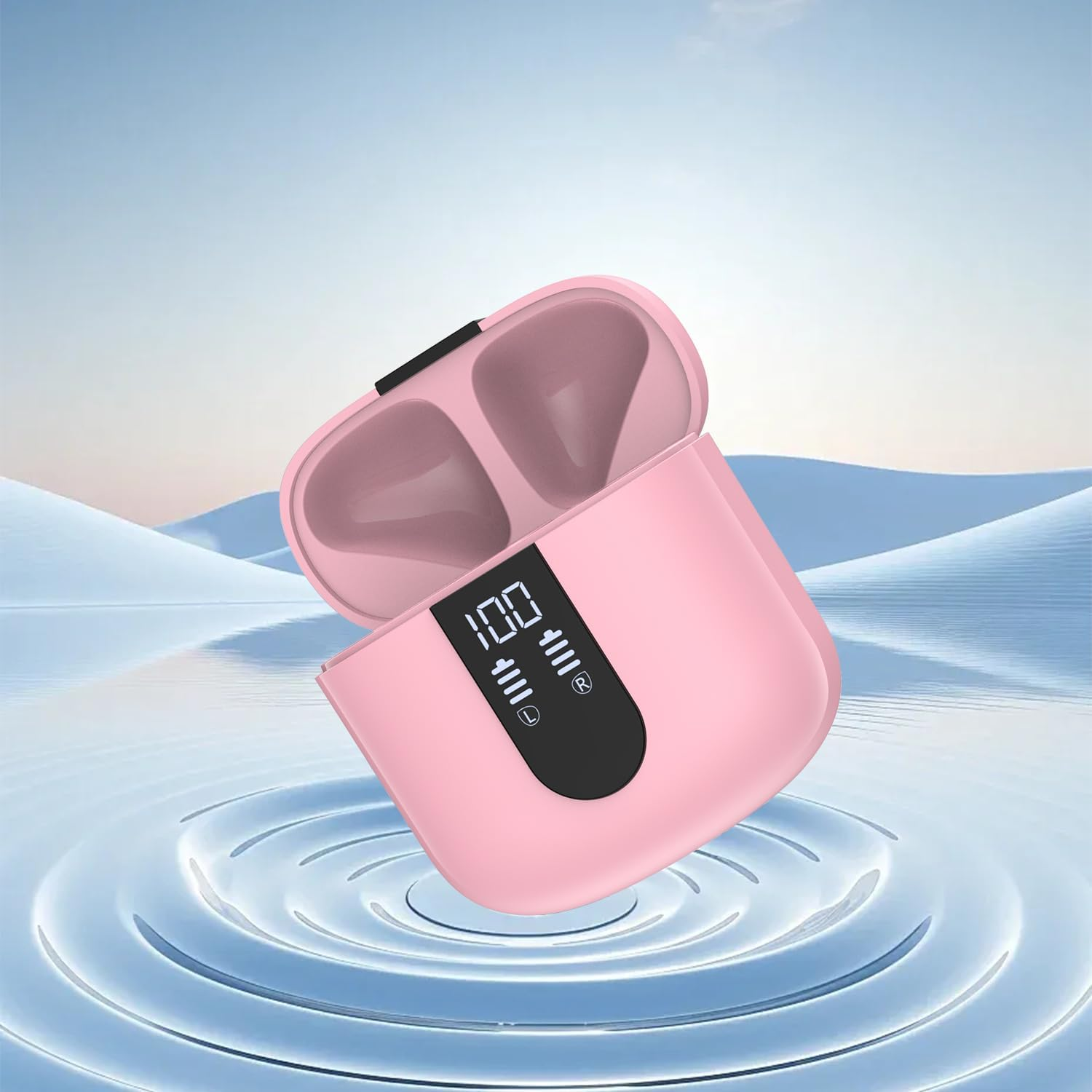 Pink Headphone Case with LED Battery Indicator & USB-C Fast Charging - Portable