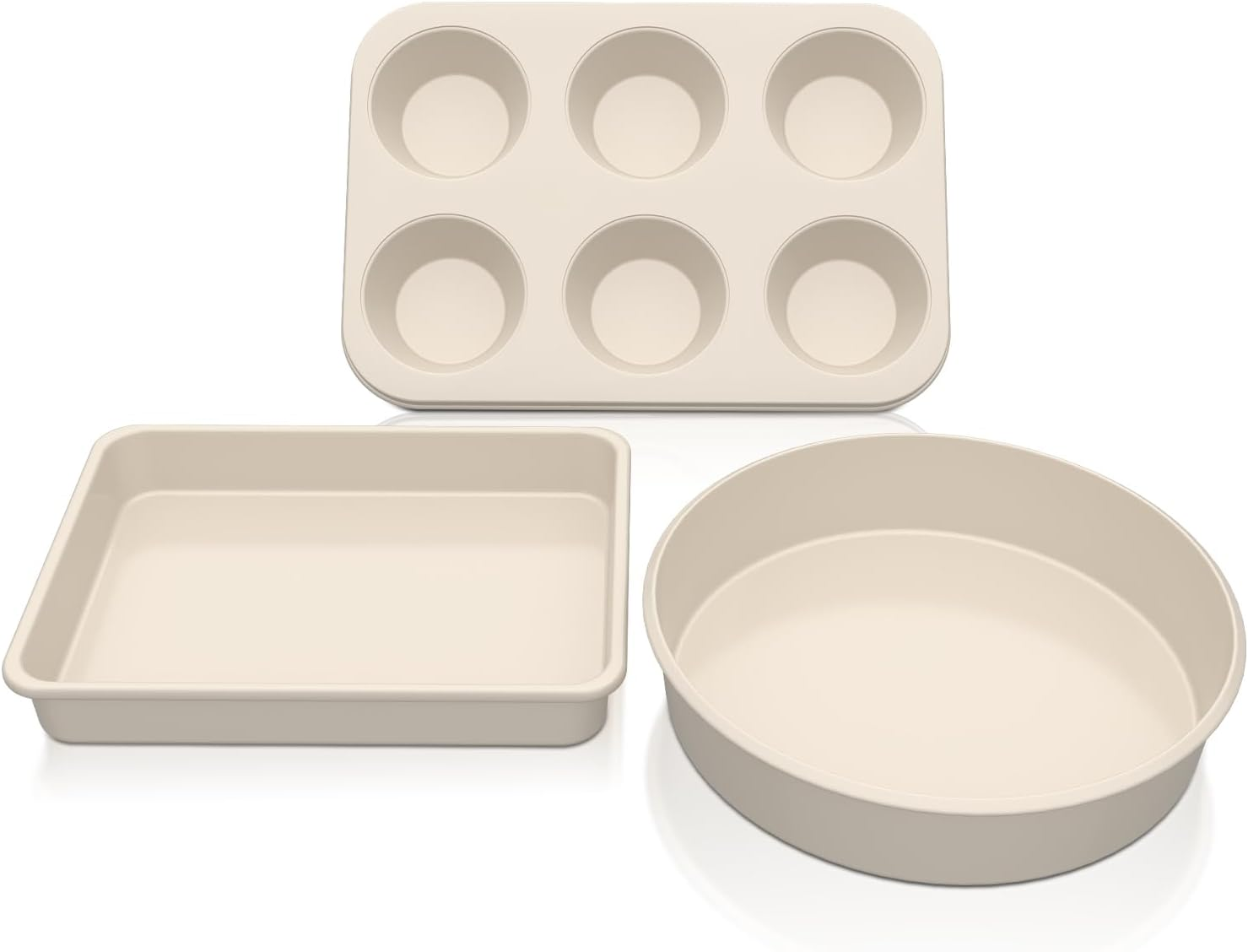 3-Piece Nonstick Bakeware Set - Carbon Steel Cookie Sheet, Cake Pan & Muffin Tray