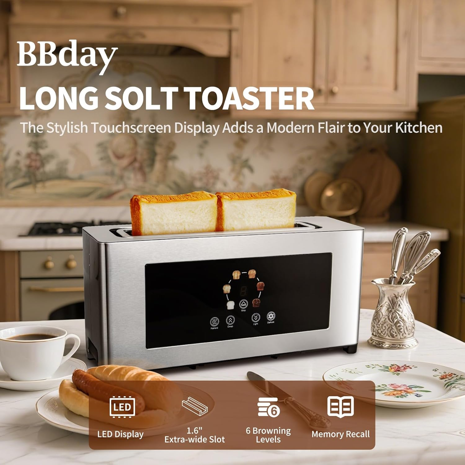 2-Slice Toaster with Touch Screen & Extra Wide Slots - 1000W