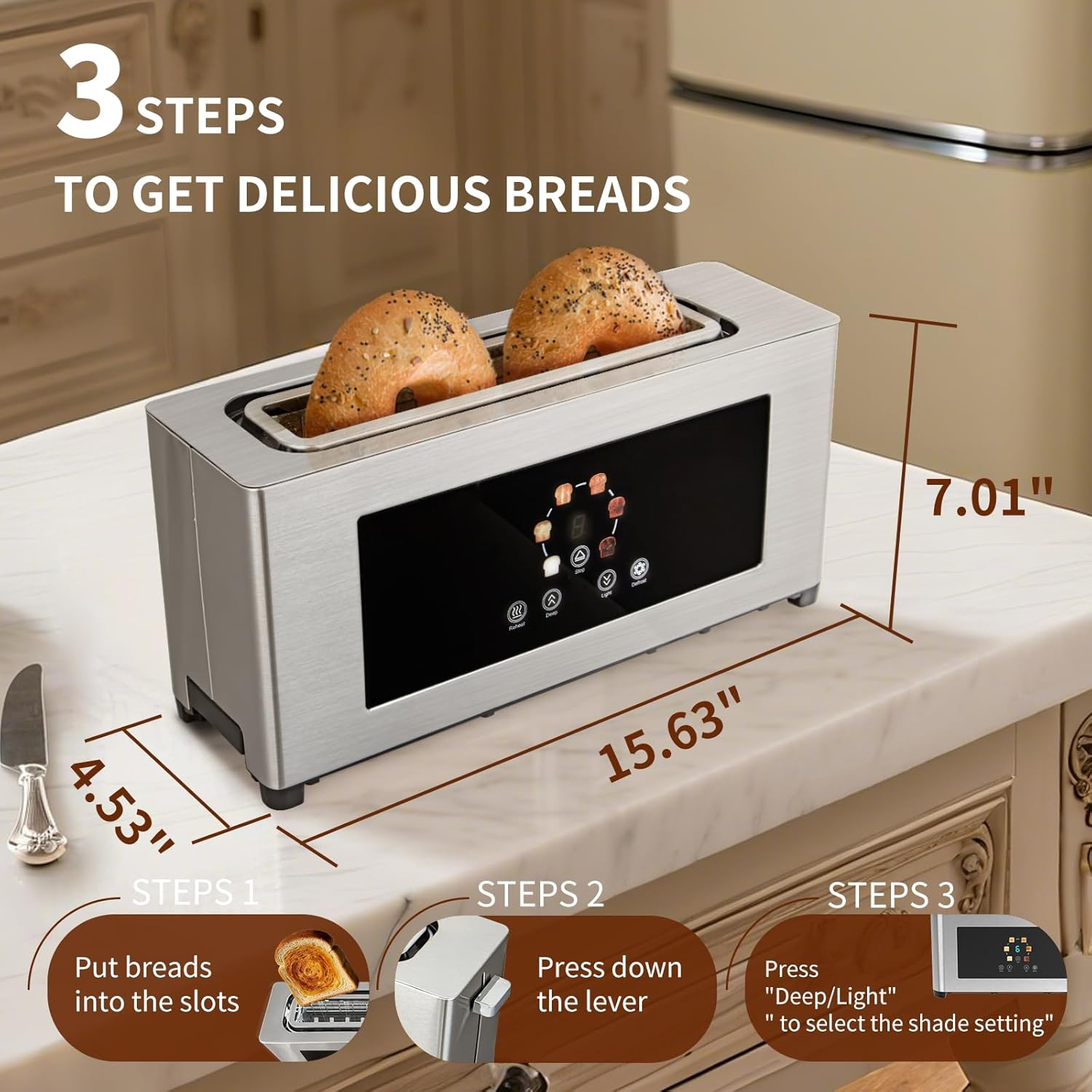 2-Slice Toaster with Touch Screen & Extra Wide Slots - 1000W