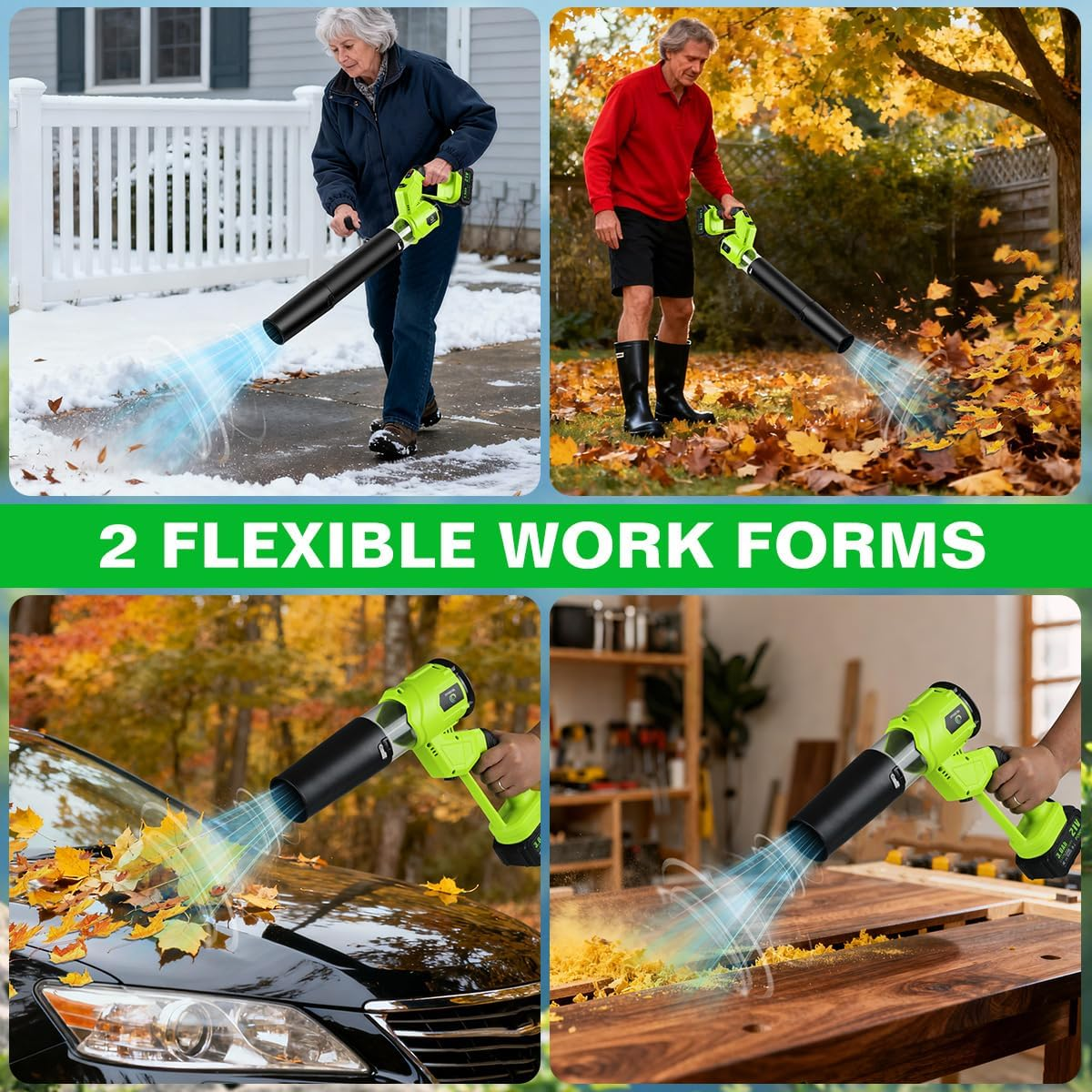 21V Cordless Leaf Blower with 2 Batteries & Charger - 4 Speed Modes