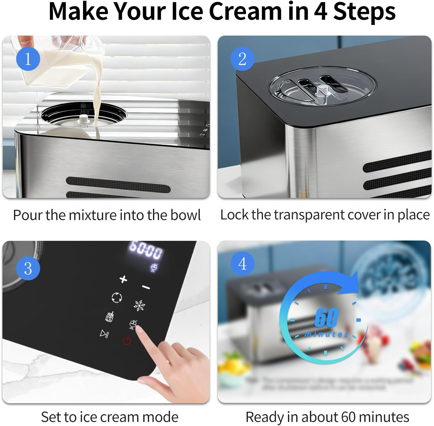 Ice Cream Maker with Built-In Compressor - 2.1 Qt No Pre-Freeze Machine