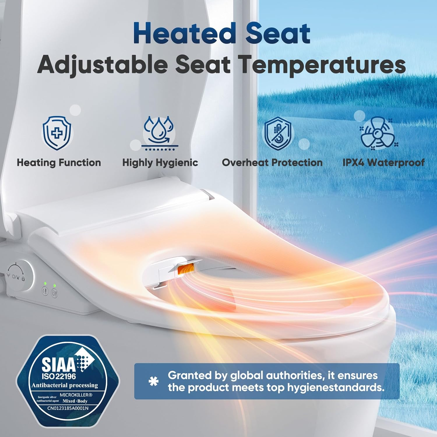 Bidet Toilet Seat Elongated Smart Heated Toilet Seat with Warm Water & Dryer, Feminine & Child Wash, Self-Clean Stainless Steel Nozzle,