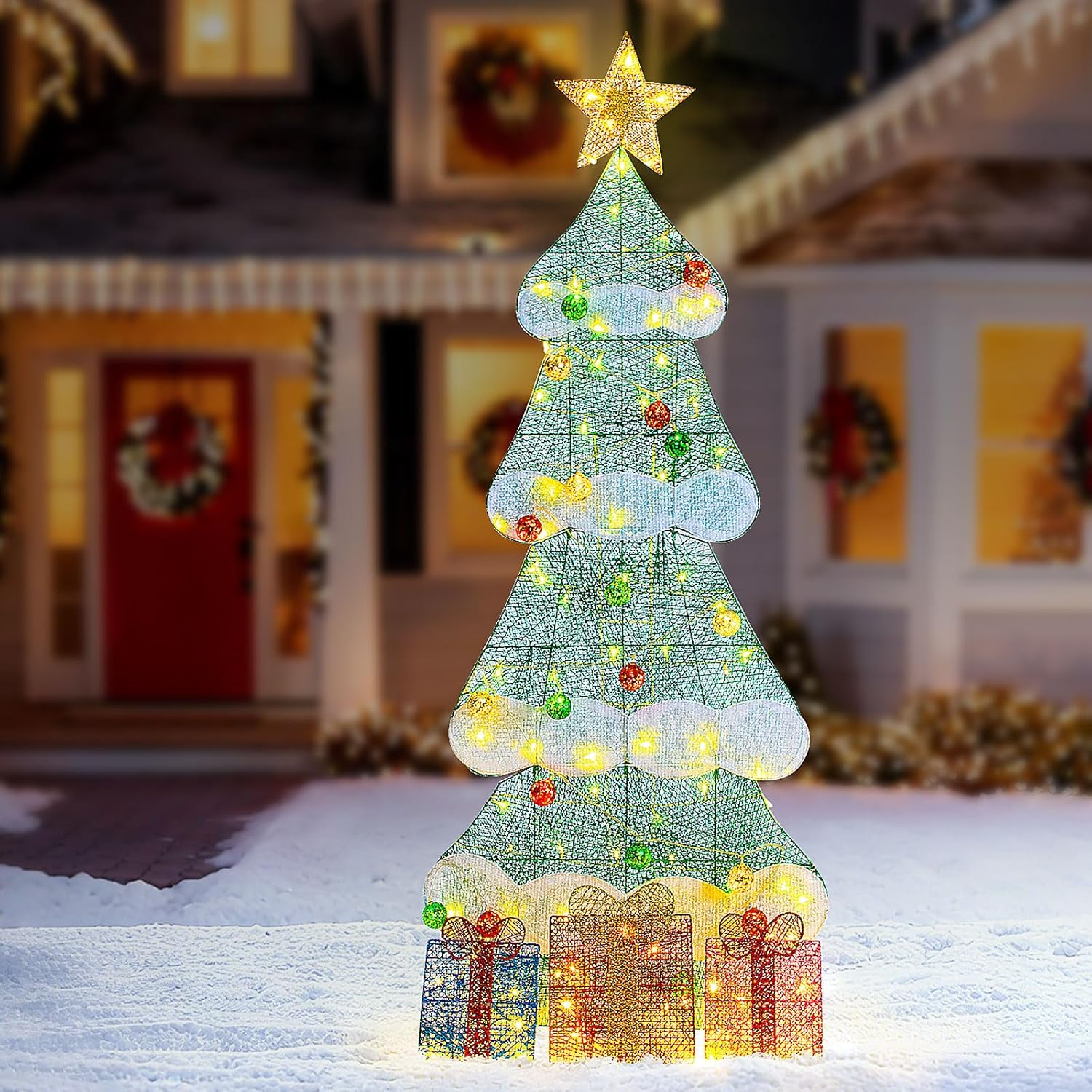 6 FT Pre-Lit Artificial Christmas Tree - 100 LED Lights for Indoor/Outdoor Use