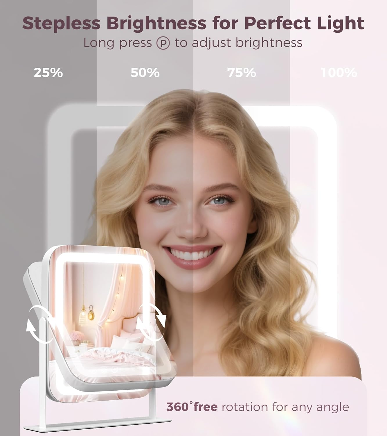 Vanity Mirror with Lights - 10X Magnification Lighted Makeup Mirror with 360° Rotation