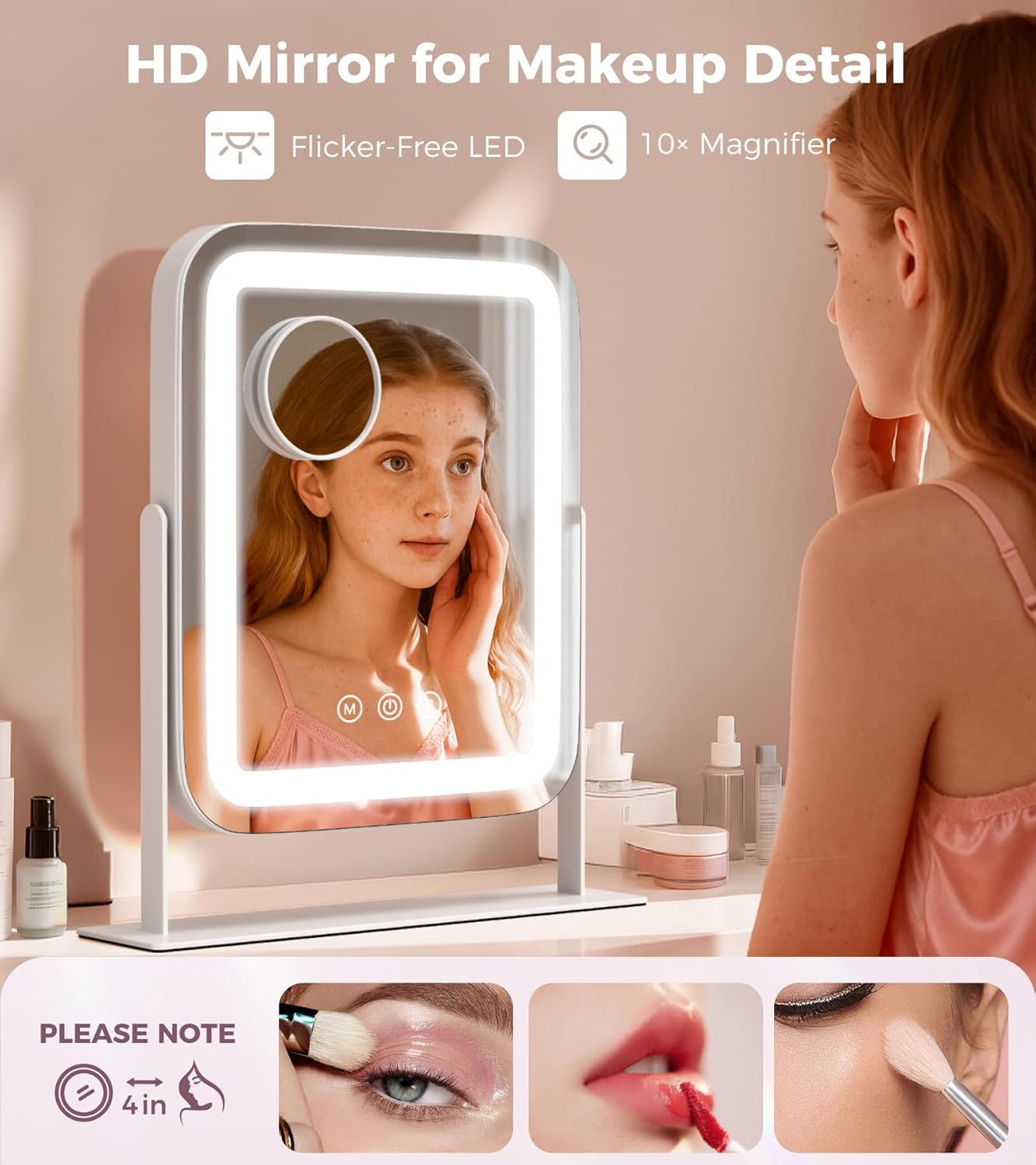 Vanity Mirror with Lights - 10X Magnification Lighted Makeup Mirror with 360° Rotation