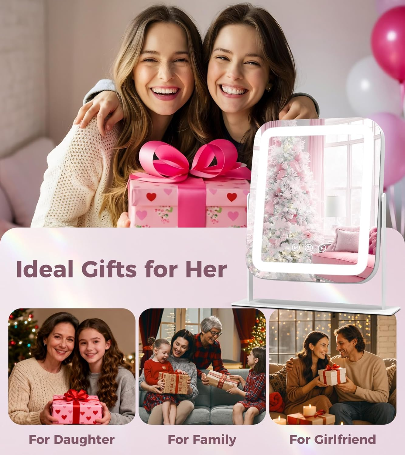 Vanity Mirror with Lights - 10X Magnification Lighted Makeup Mirror with 360° Rotation