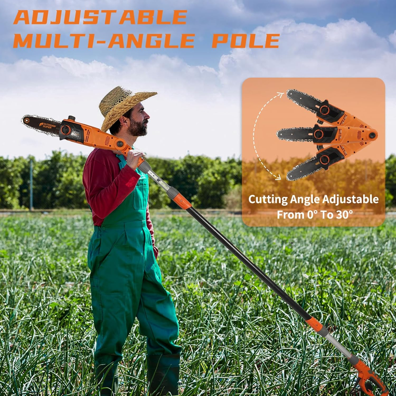 8-Inch Corded Electric Pole Saw - 8-Amp Telescoping Chainsaw with Auto-Oiling