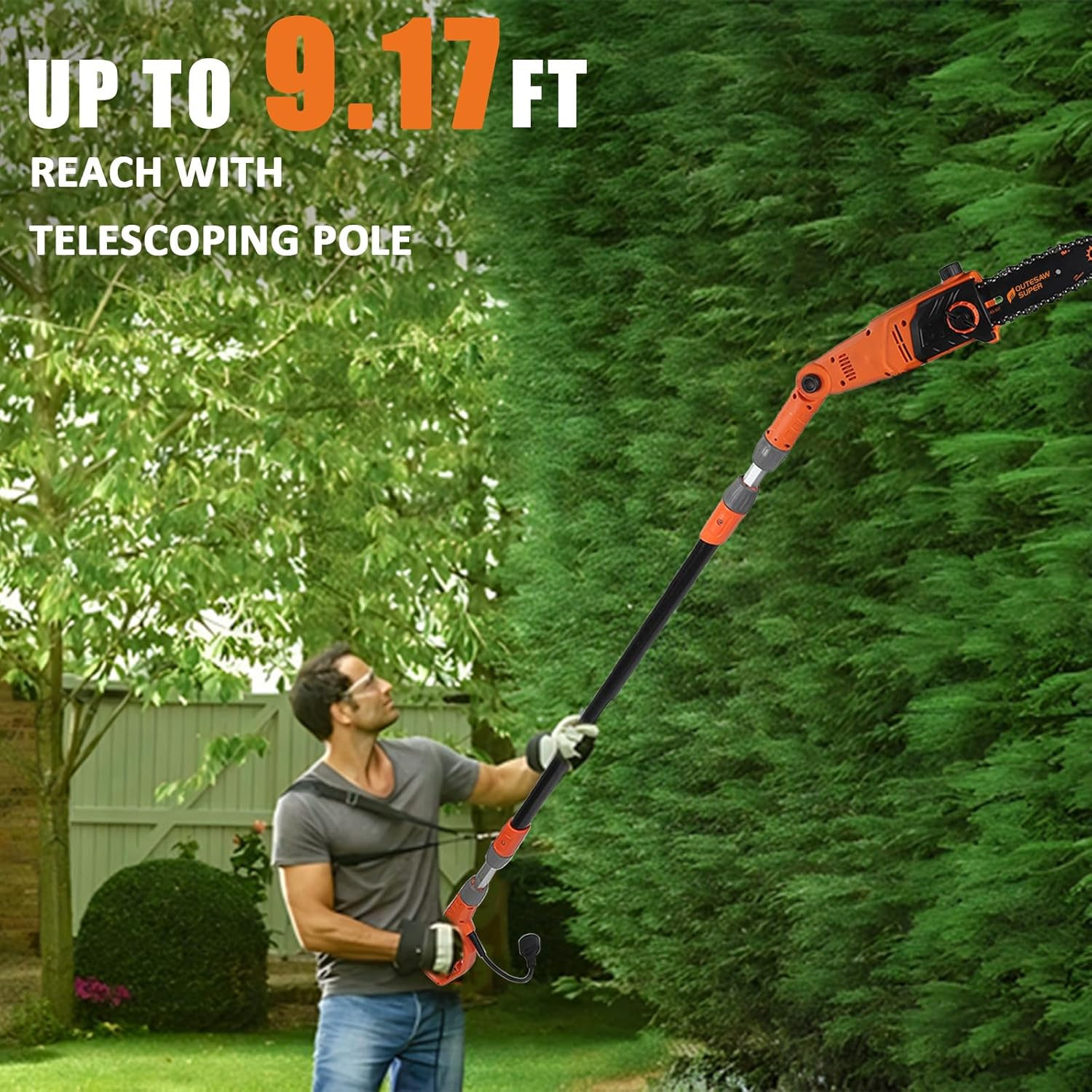 8-Inch Corded Electric Pole Saw - 8-Amp Telescoping Chainsaw with Auto-Oiling