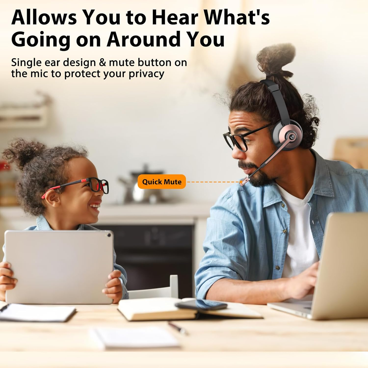 Wireless Bluetooth Headset with Noise Cancelling Mic & Charging Base for Work