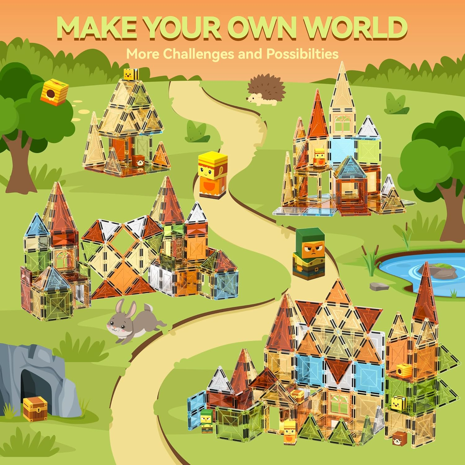 113-Piece Magnet Building Tiles Clear Magnetic 3D Blocks Construction