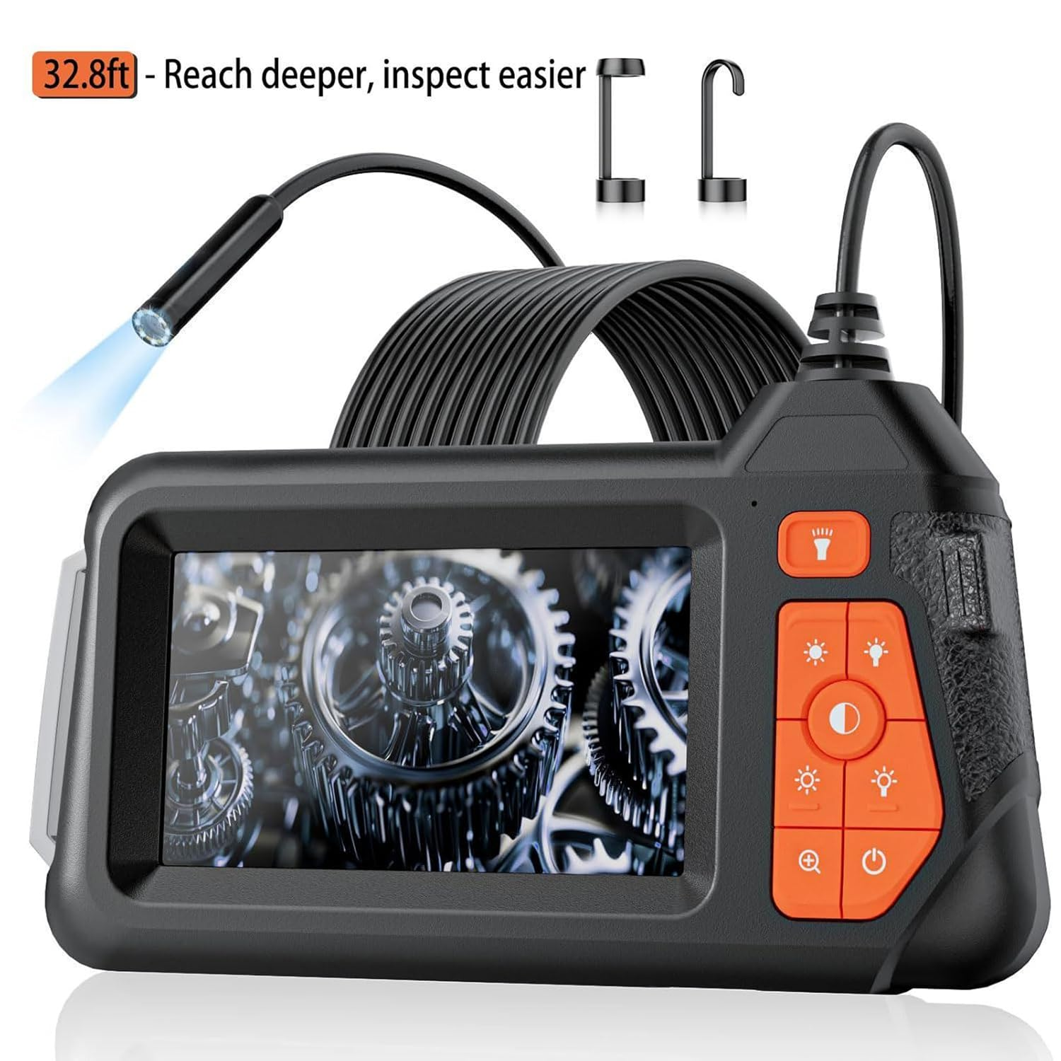 32.8ft Flexible Borescope Camera - 4.3" 1280P HD IP67 Waterproof Inspection Camera