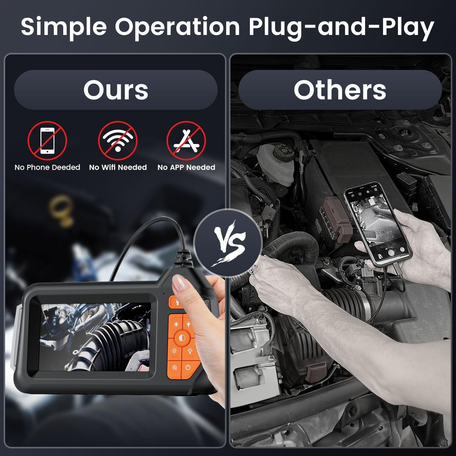 32.8ft Flexible Borescope Camera - 4.3" 1280P HD IP67 Waterproof Inspection Camera