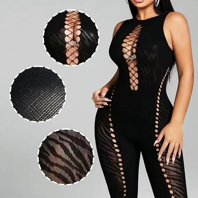 Sheer Mesh Leopard Print Jumpsuit - Sleeveless Bodycon Fishnet Romper for Women | Club & Rave Wear