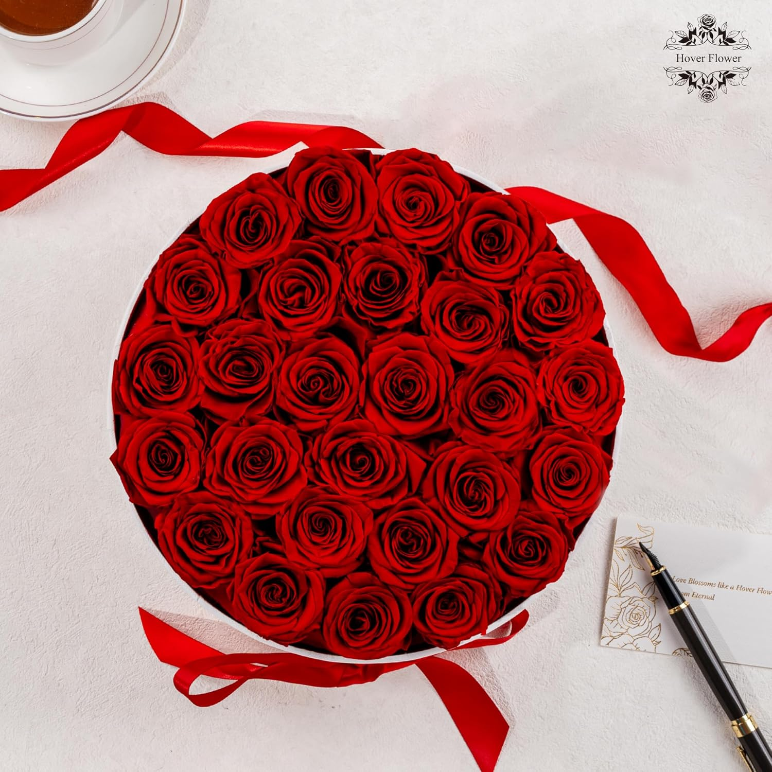27 Red Preserved Roses in White Luxury Box - Forever Flowers Eternal Rose Gift for Anniversary Valentine's Day Birthday
