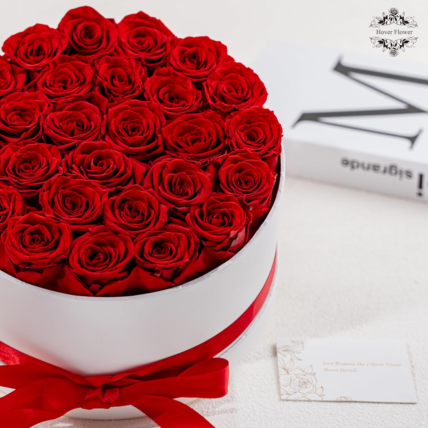 27 Red Preserved Roses in White Luxury Box - Forever Flowers Eternal Rose Gift for Anniversary Valentine's Day Birthday