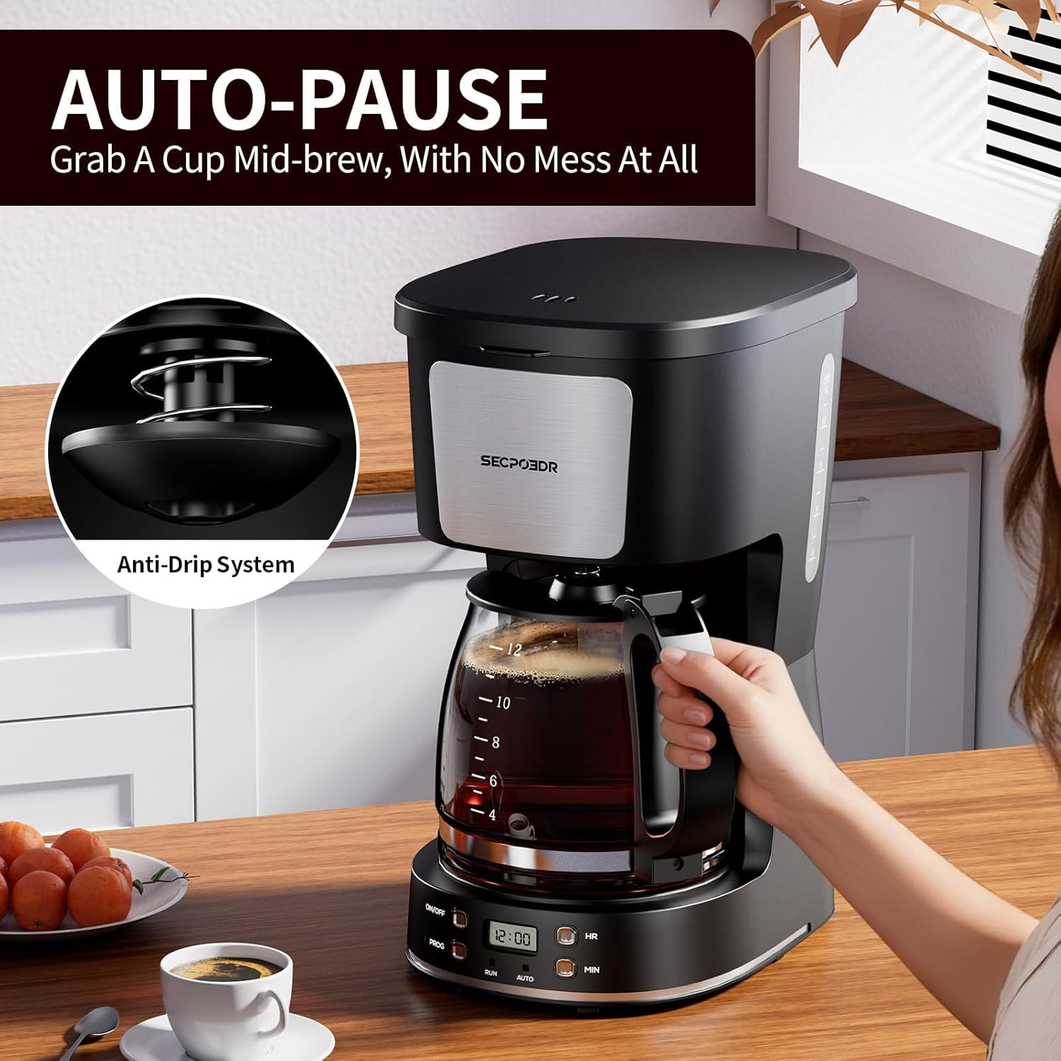 12-Cup Programmable Drip Coffee Maker with Reusable Filter - Stainless Steel Auto-Brew