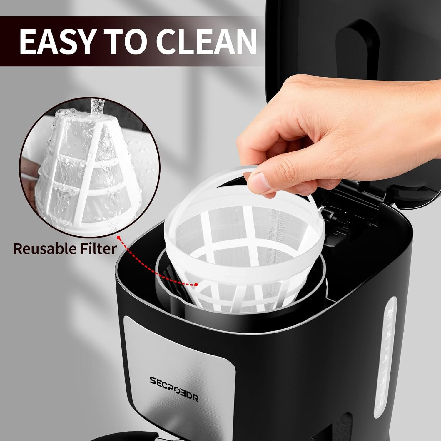 12-Cup Programmable Drip Coffee Maker with Reusable Filter - Stainless Steel Auto-Brew