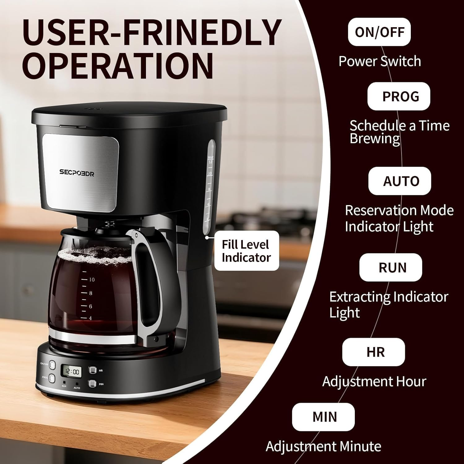 12-Cup Programmable Drip Coffee Maker with Reusable Filter - Stainless Steel Auto-Brew