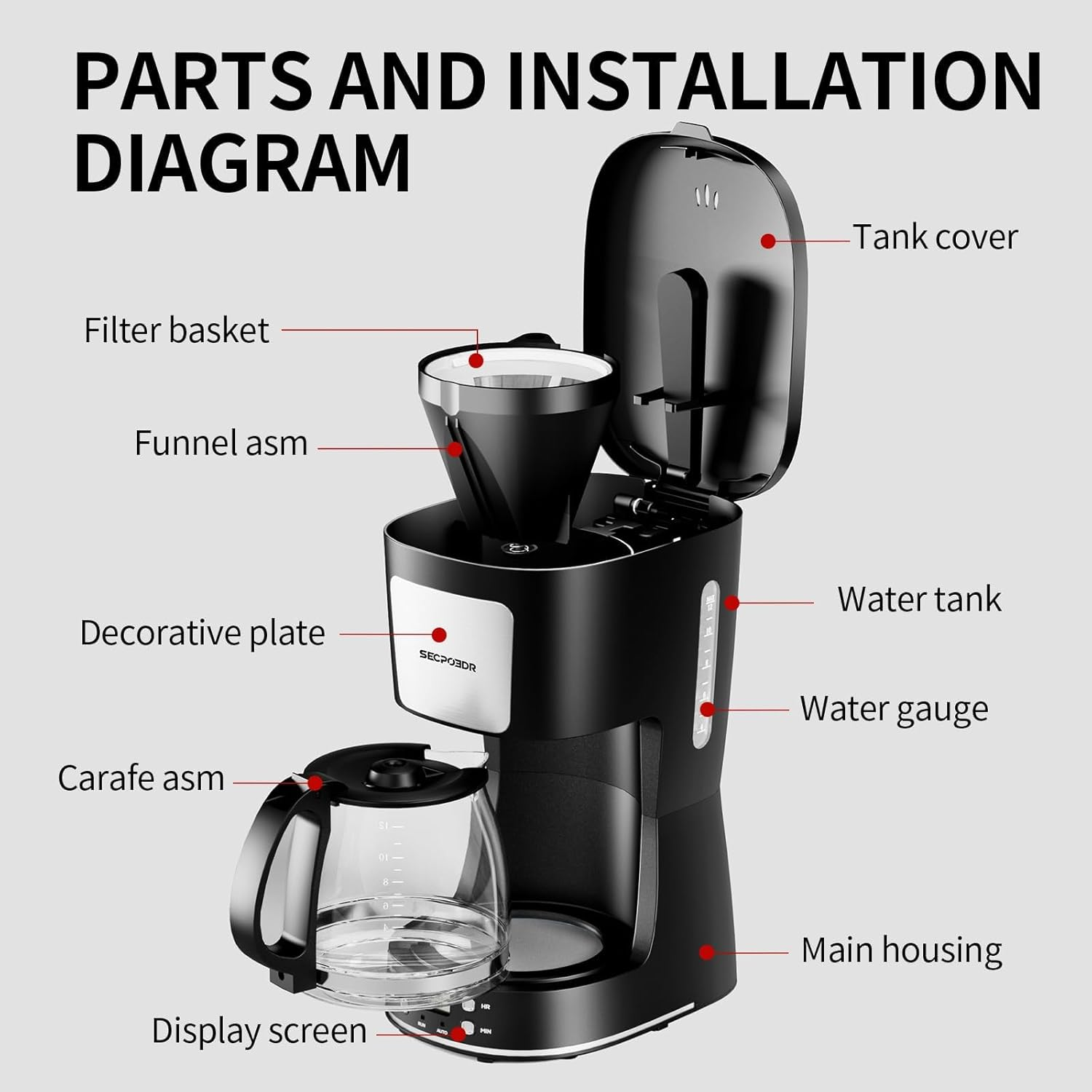 12-Cup Programmable Drip Coffee Maker with Reusable Filter - Stainless Steel Auto-Brew