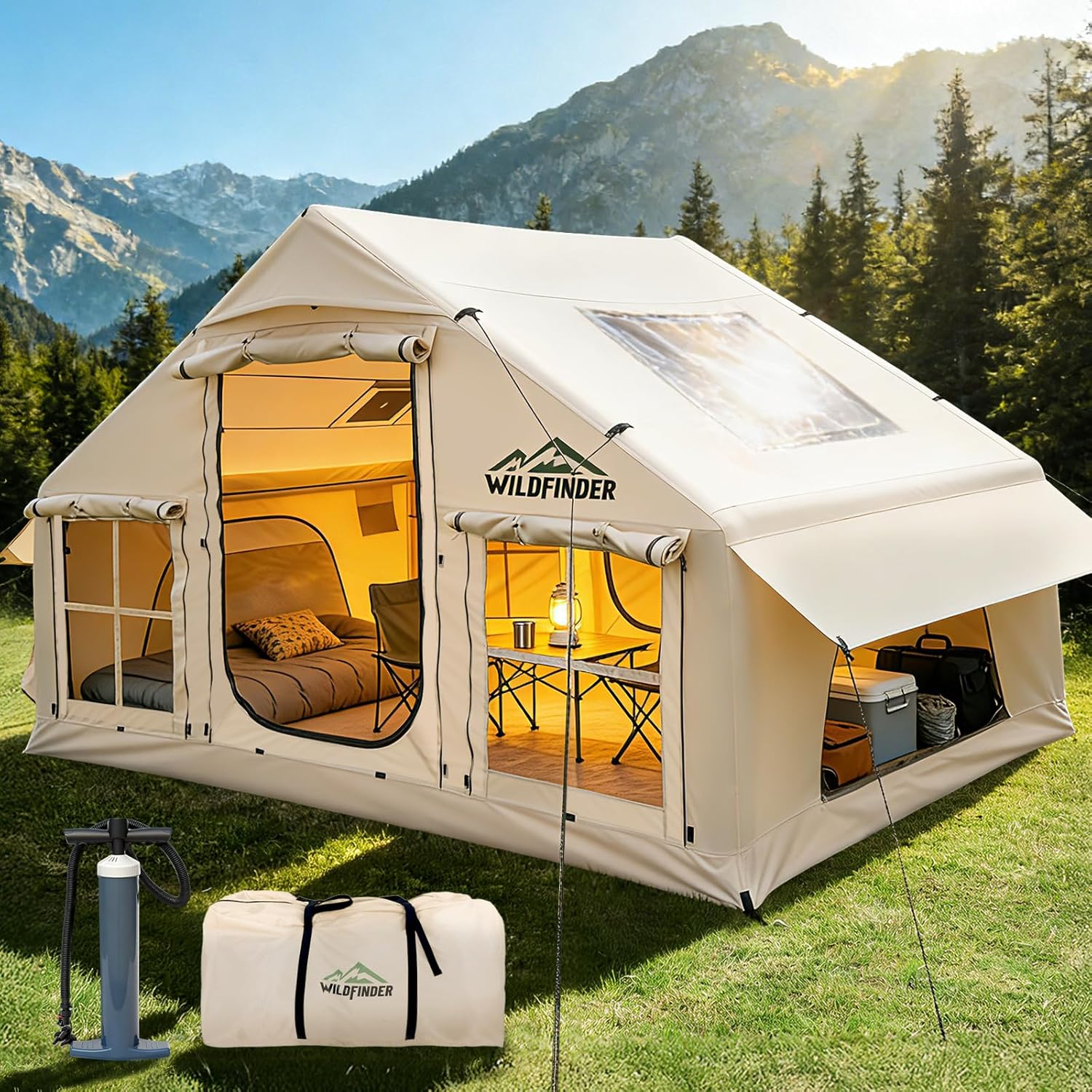 Inflatable Hot Tent with Skylight & Stove Jack 4-6 Person