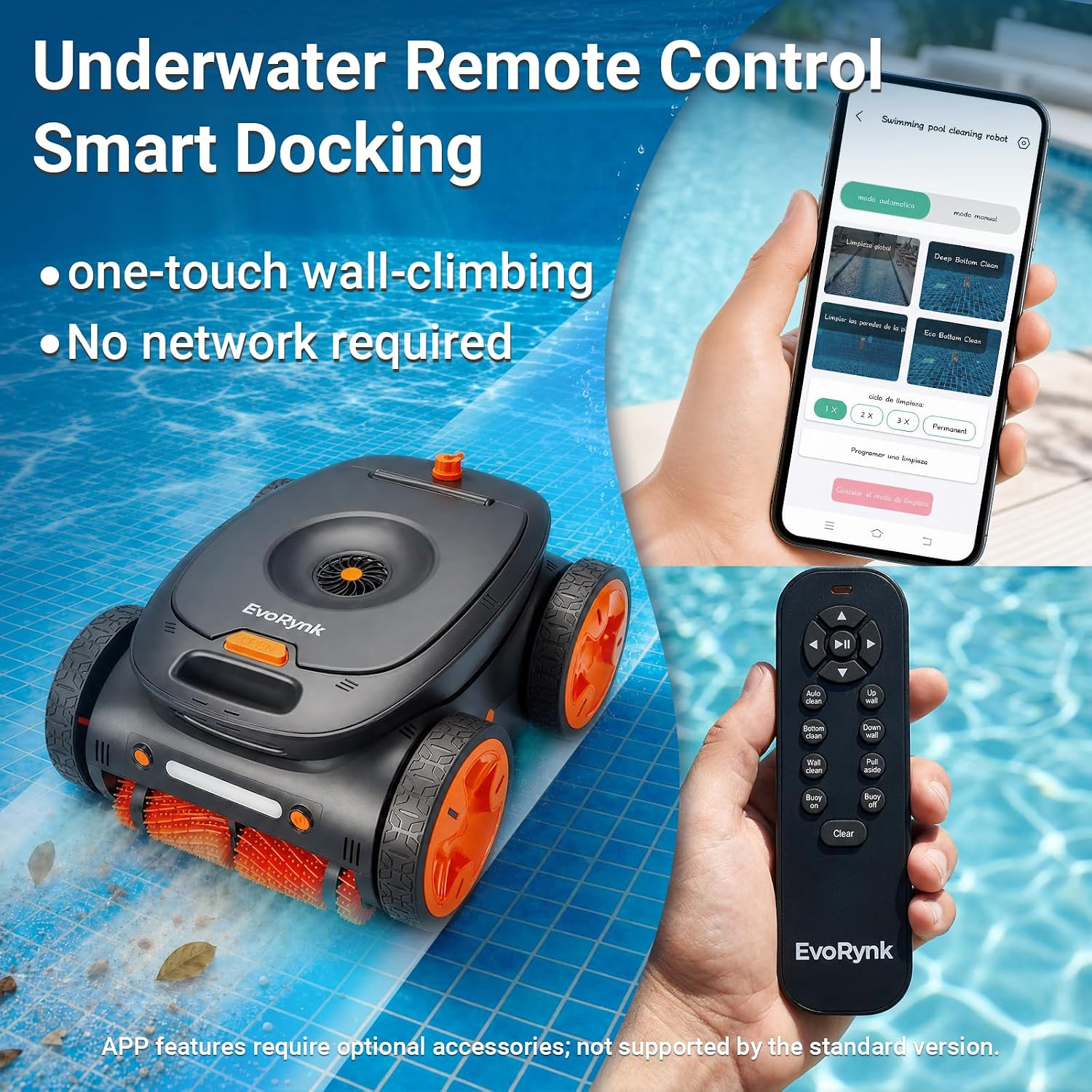 Cordless Robotic Pool Cleaner for Inground Pools | Underwater Remote & APP Contr