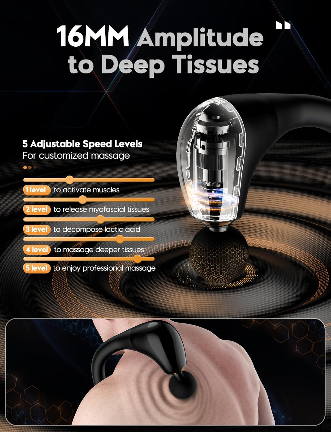Back Massage Gun with Multi-Purpose Attachment Heads