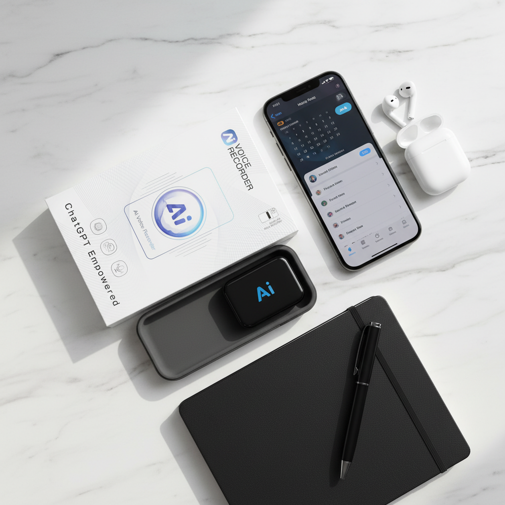 AI Voice Recorder - Tech Flat Lay
