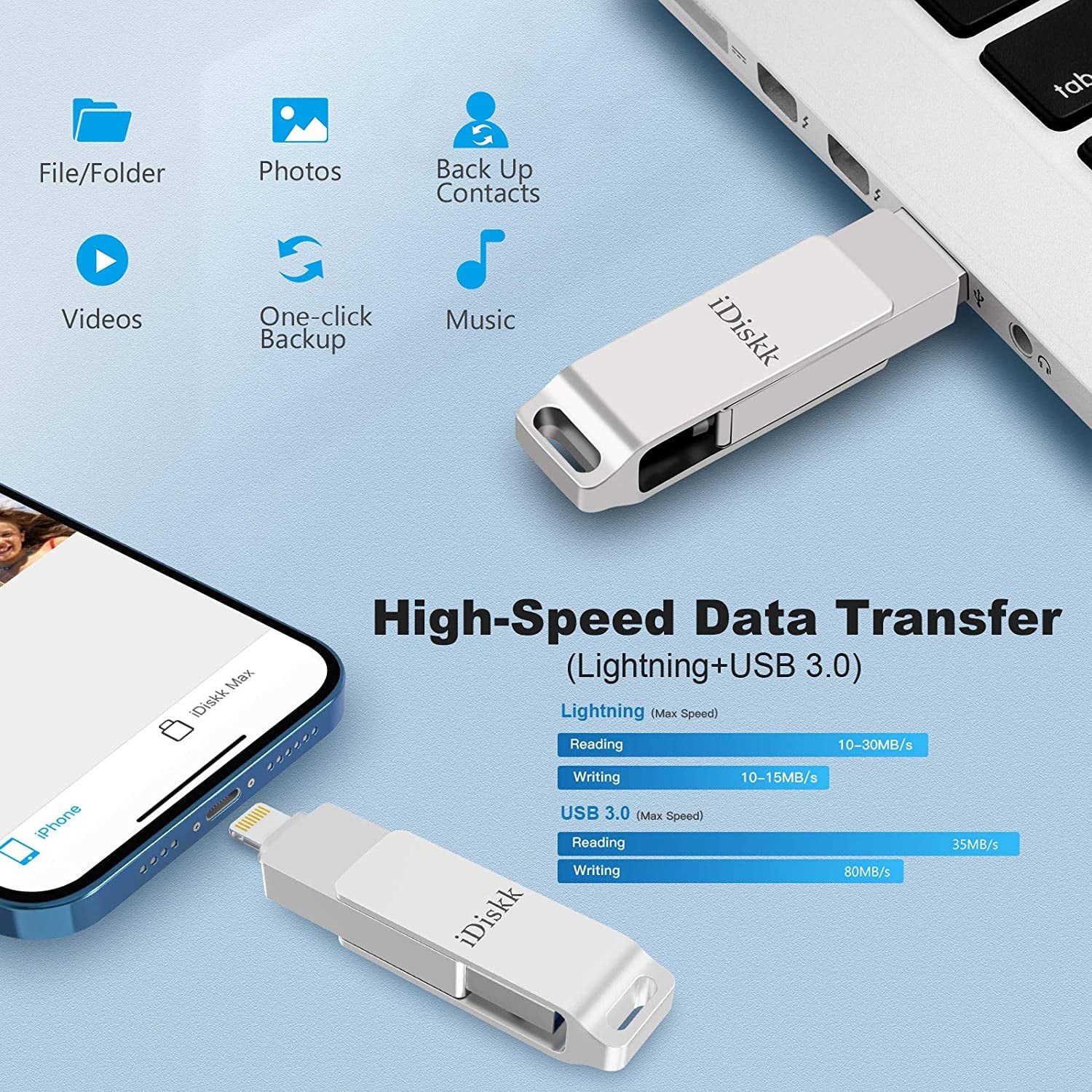 iDiskk 256GB iPhone Photo Storage Stick MFi Certified Flash Drive