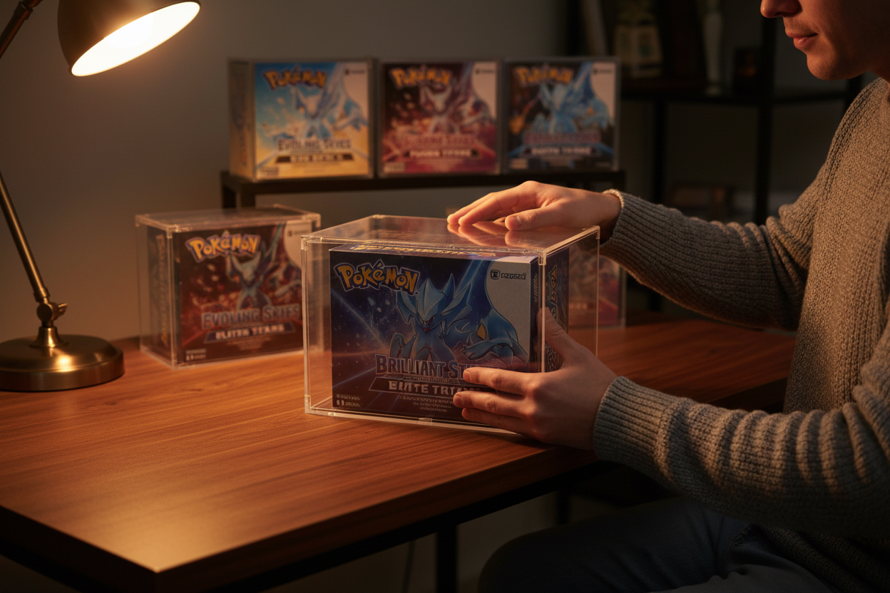 Collector placing ETB into protective case