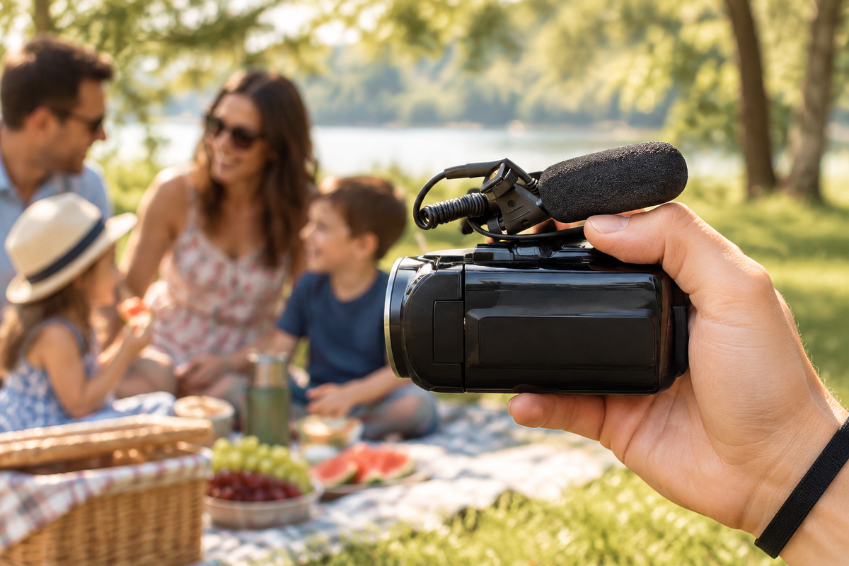 Compact camcorder at a picnic