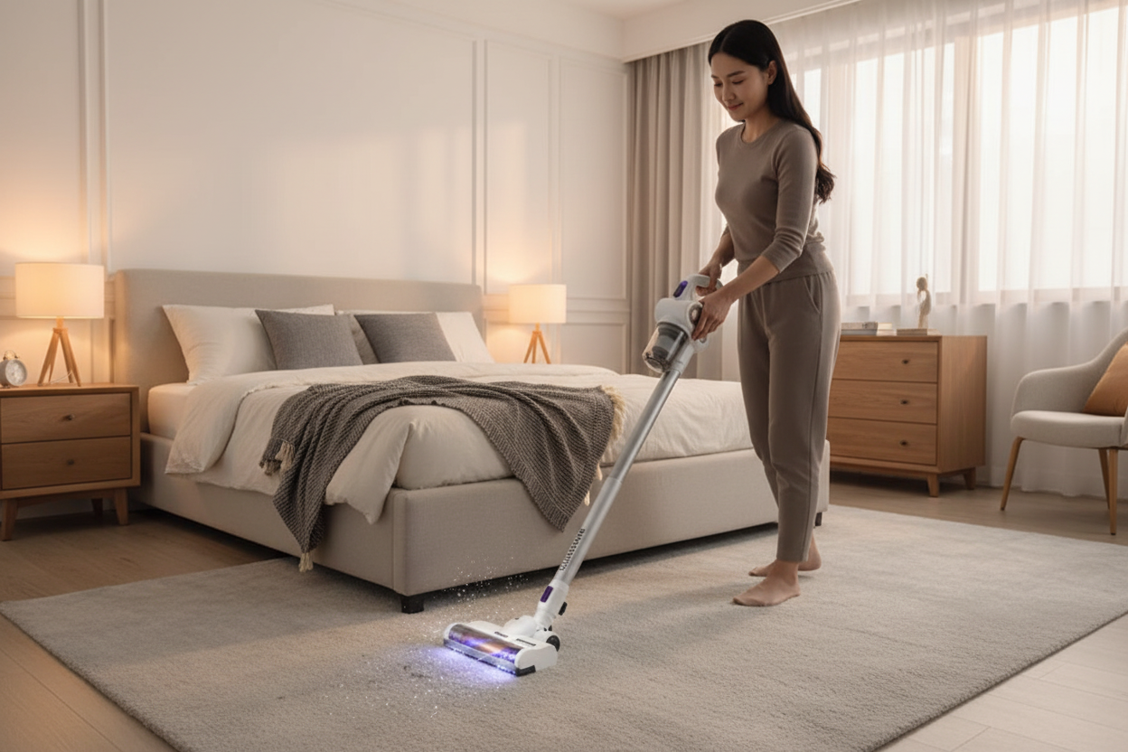 Cordless Vacuum in Bedroom
