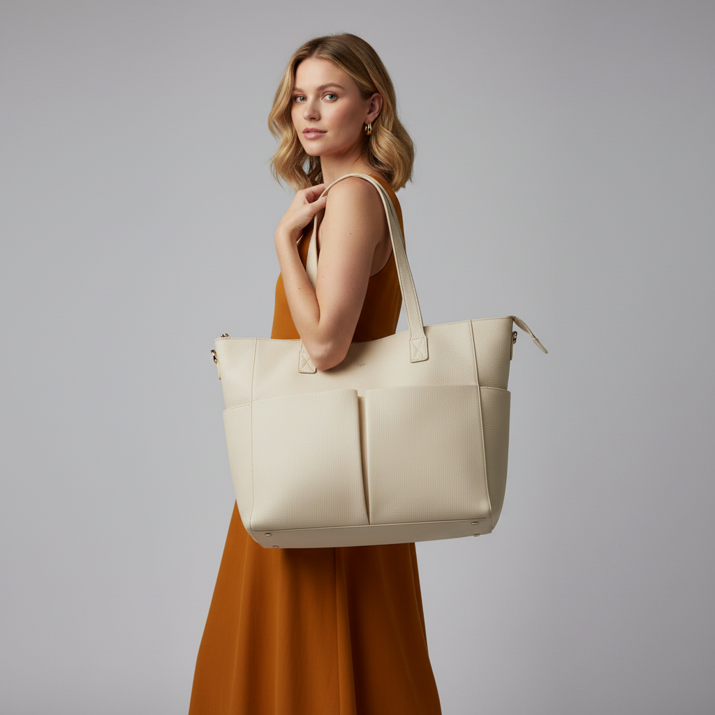Cream tote bag lifestyle shot