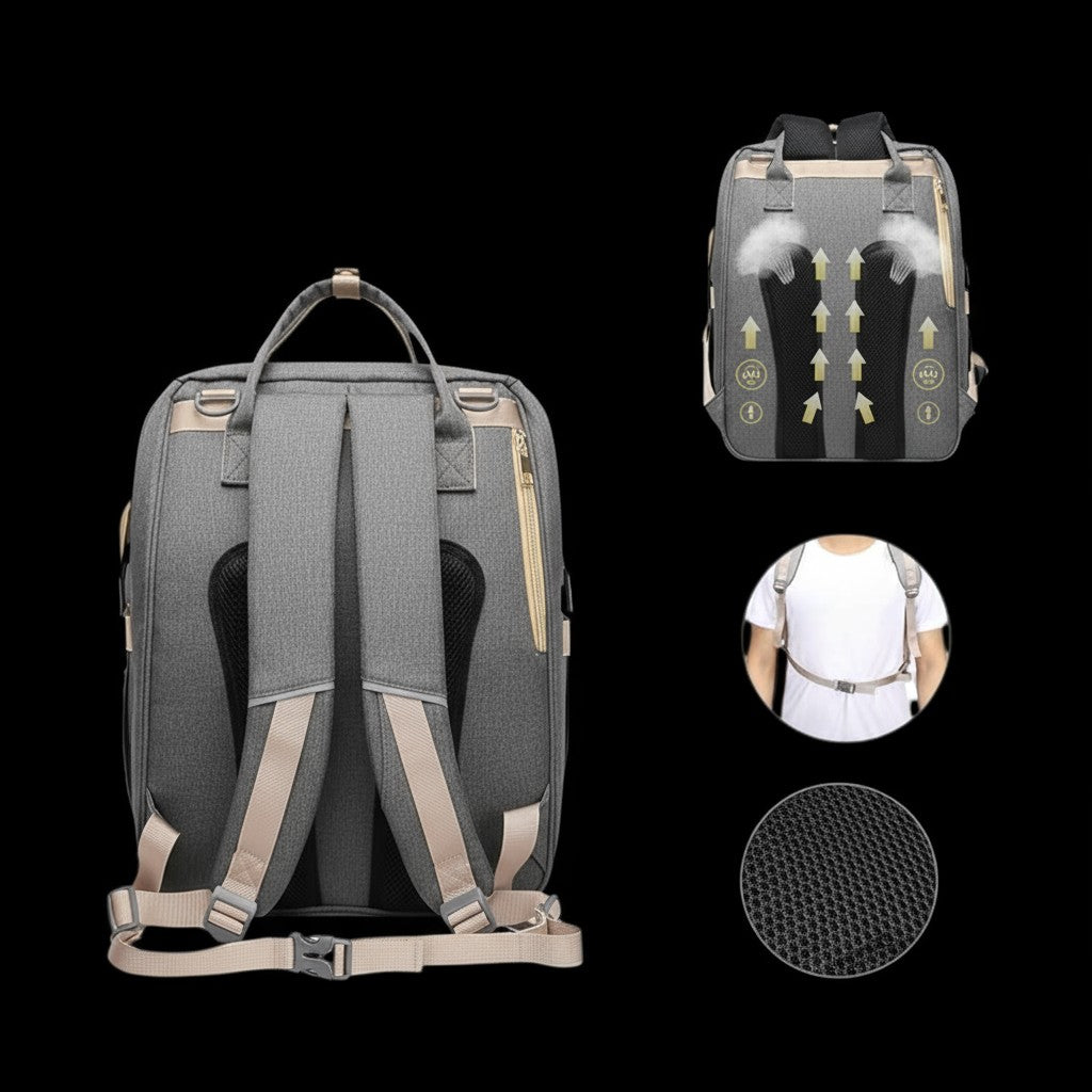 3-in-1 Diaper Bag Backpack with Travel Bassinet - Foldable Baby Bed & Changing Station