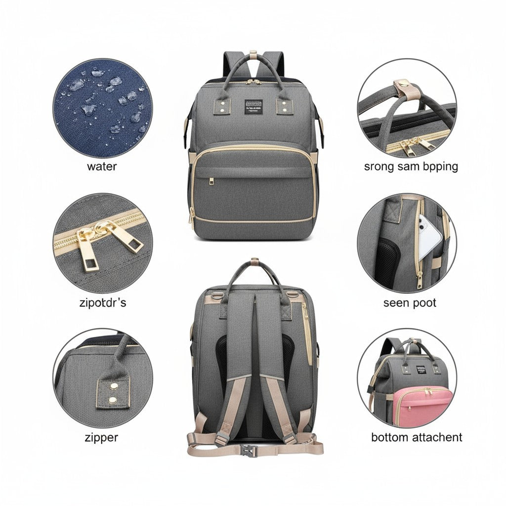 3-in-1 Diaper Bag Backpack with Travel Bassinet - Foldable Baby Bed & Changing Station