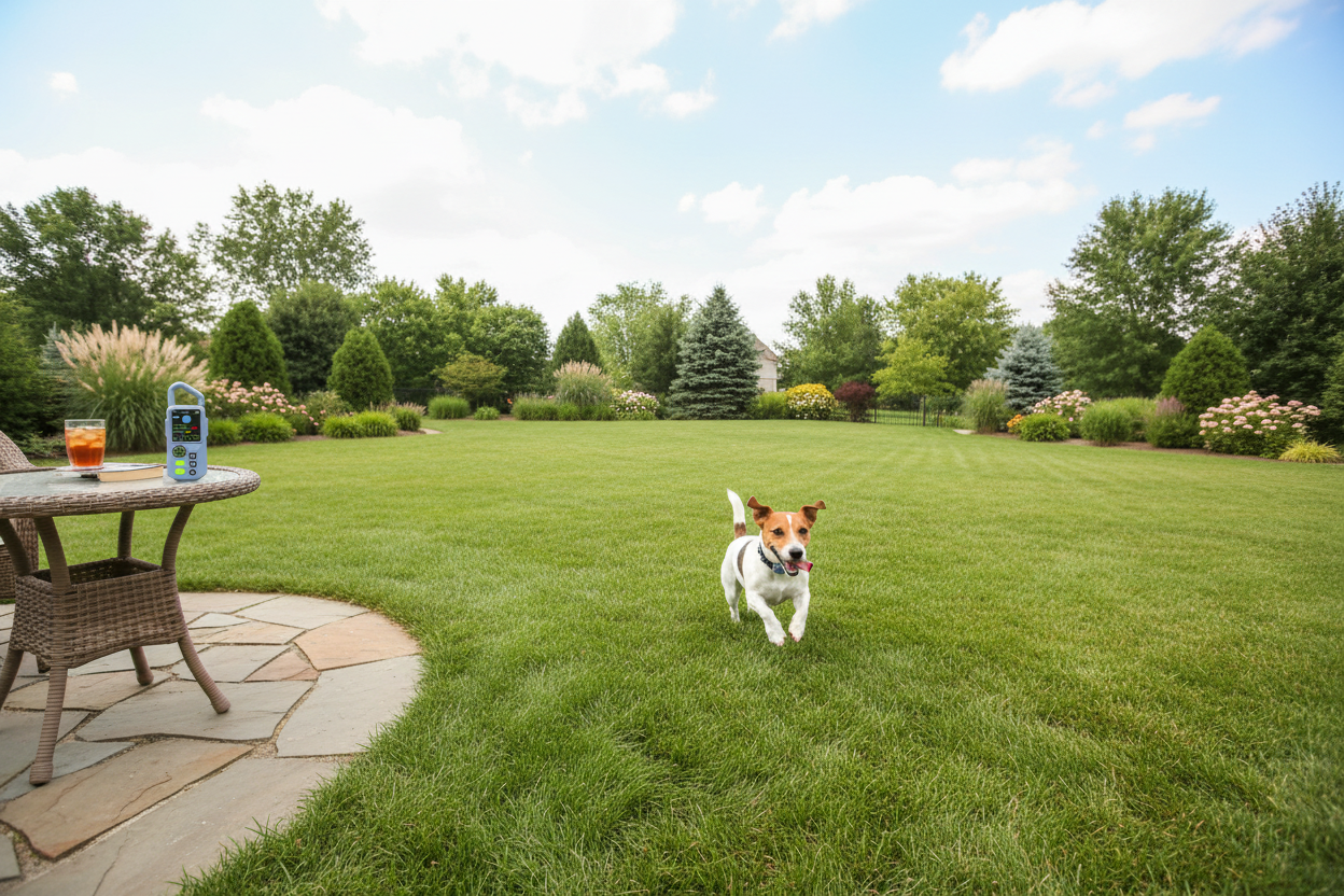 Dog Playing Safely with Wireless Fence System - Updated