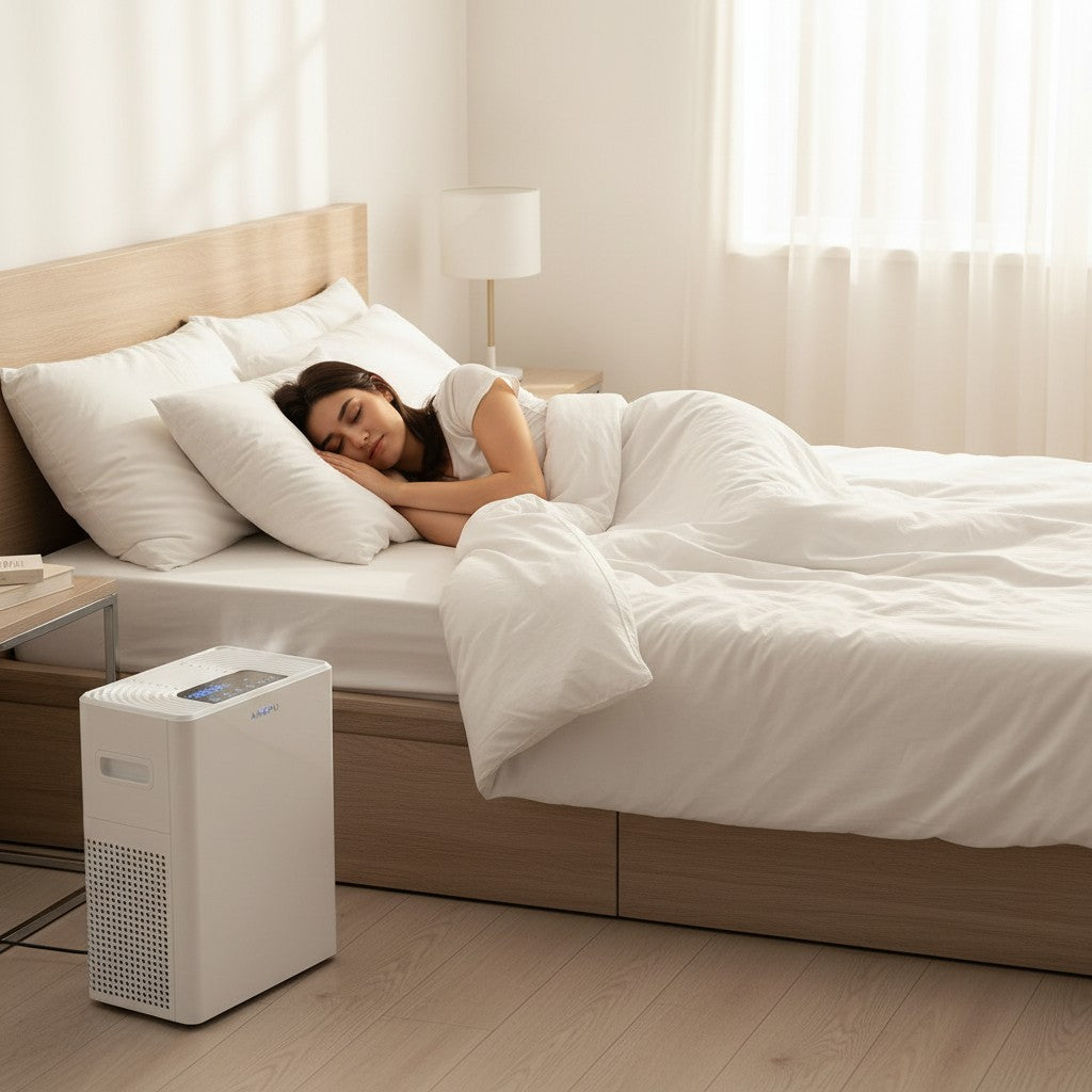 Exquisite Deal Shop white AMEIFU air purifier with digital display and 3-stage filtration system.