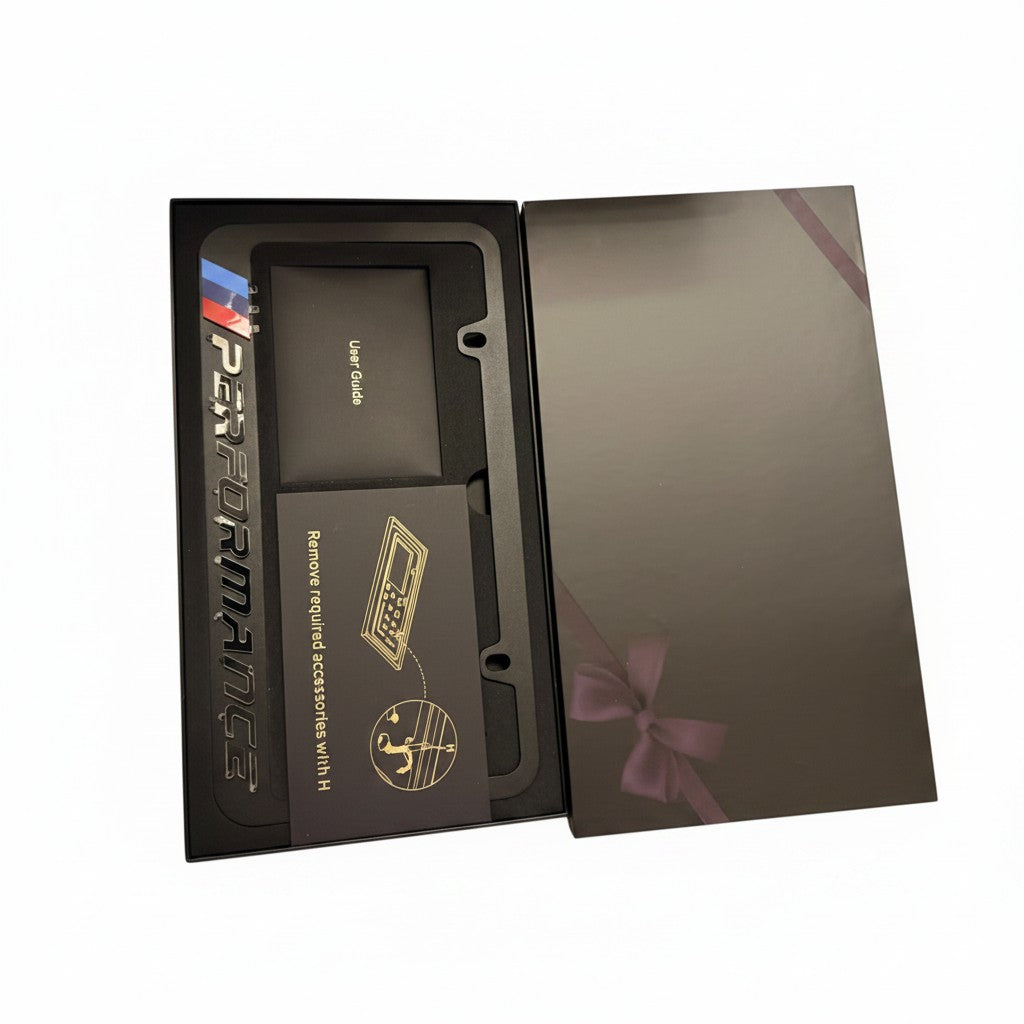 Exquisite Deal Shop BMW M Performance matte black license plate frame with M stripe accent. Includes user guide.