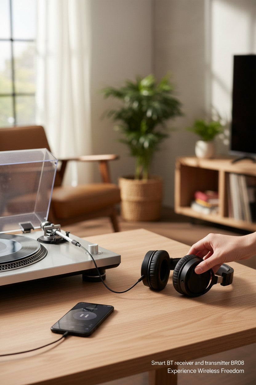 Exquisite Deal Shop BR08 2-in-1 Bluetooth receiver and transmitter with 3.5mm aux plug for car and TV.