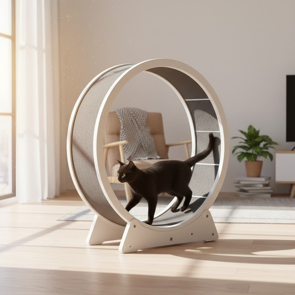 Exquisite Deal Shop 34 inch white and grey large cat exercise wheel with a wide tread for indoor running.